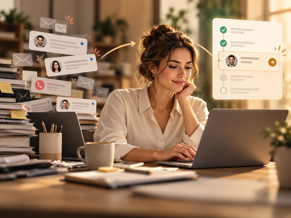 Valuable enquiries compete in a busy inbox; Connect captures the next follow-up in an ordered action list.